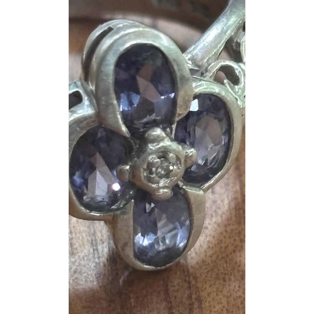 Vintage 925 Sterling Silver Amethyst Purple Gemstone Flower Ring Size 7 - Picture 2 of 12